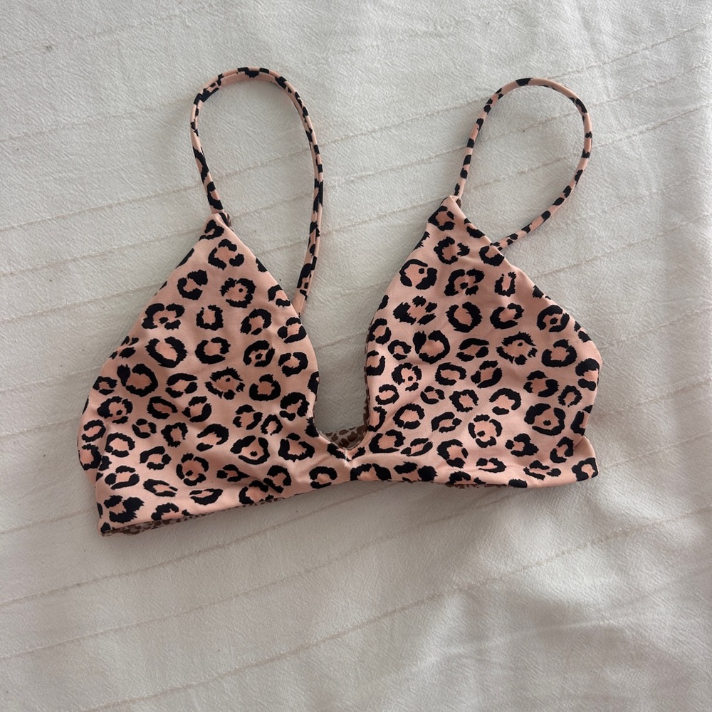 Acacia Swimwear Leopard Print Bikini Top - Tan and Black
